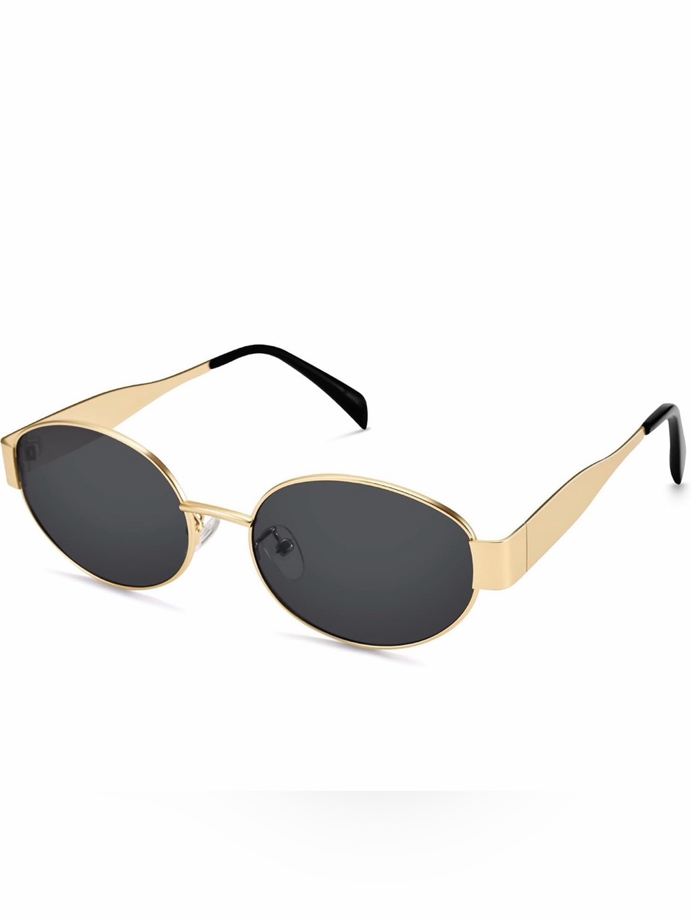 Gold Frame Oval Women's Sunglasses - Black Lenses